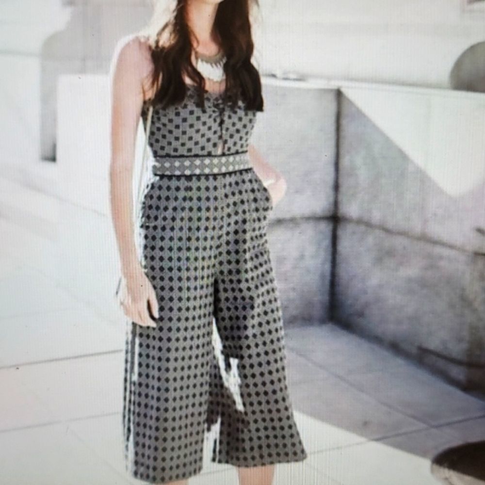 Polka Dot Wide-Leg Jumpsuit in Gray